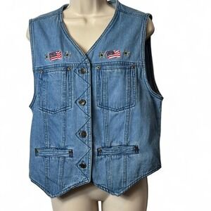 Vintage Embroidered‎ Denim Button Up Vest